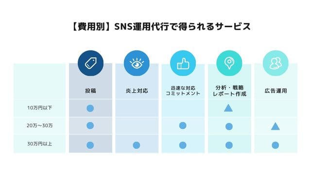 SNS運用代行　費用別　一覧表